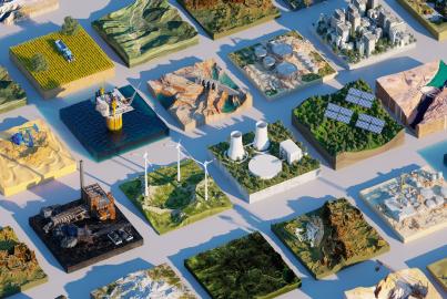 Digitálne vytvorený obraz viacerých environmentálnych obdĺžnikových prierezov s rôznymi typmi dodávok energie
